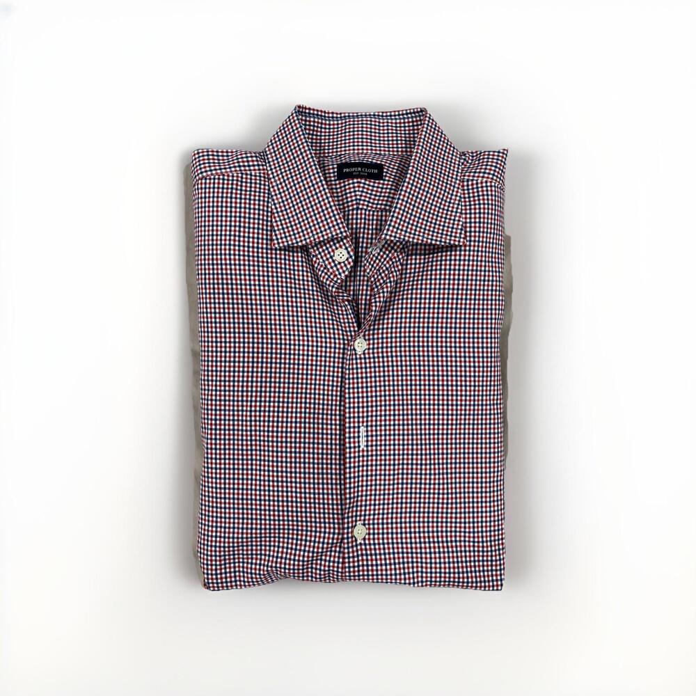 CUSTOM PROPER CLOTH MENS CASUAL SHIRT 17.7/35.6 XL RED GINGHAM 2023 GREAT COND!